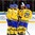 HELSINKI, FINLAND - DECEMBER 30: Sweden's Gustav Forsling #8 celebrates with Jakob Forsbacka Karlsson #12, Oskar Lindblom #23, Axel Holmstrom #25 and Adrian Kempe #29 after scoring Team Sweden's second goal of the game during preliminary round action at the 2016 IIHF World Junior Championship. (Photo by Matt Zambonin/HHOF-IIHF Images)

